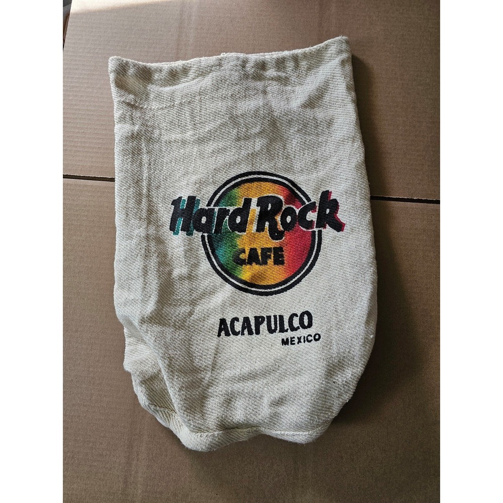 Hard Rock Cafe Acapulco Mexico Canvas Drawstring Backpack Cream Festival Hippie